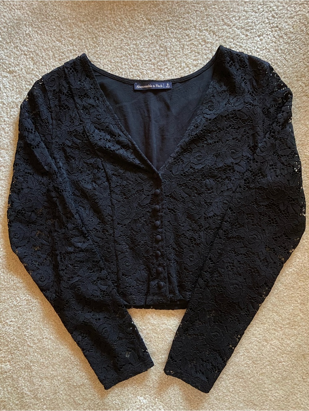 Abercrombie & Fitch Black Floral Lace Button-Up Blouse